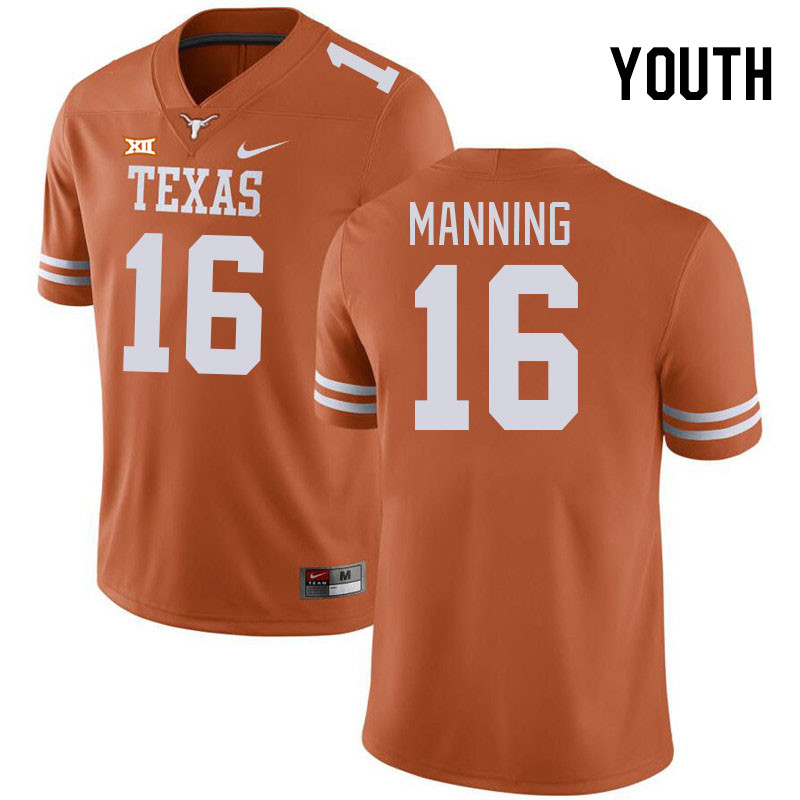 Youth #16 Arch Manning Texas Longhorns 2023 College Football Jerseys Stitched-Orange